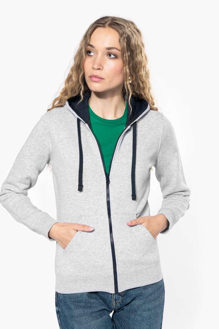 LADIES’ CONTRAST HOODED FULL ZIP SWEATSHIRT - Image 2