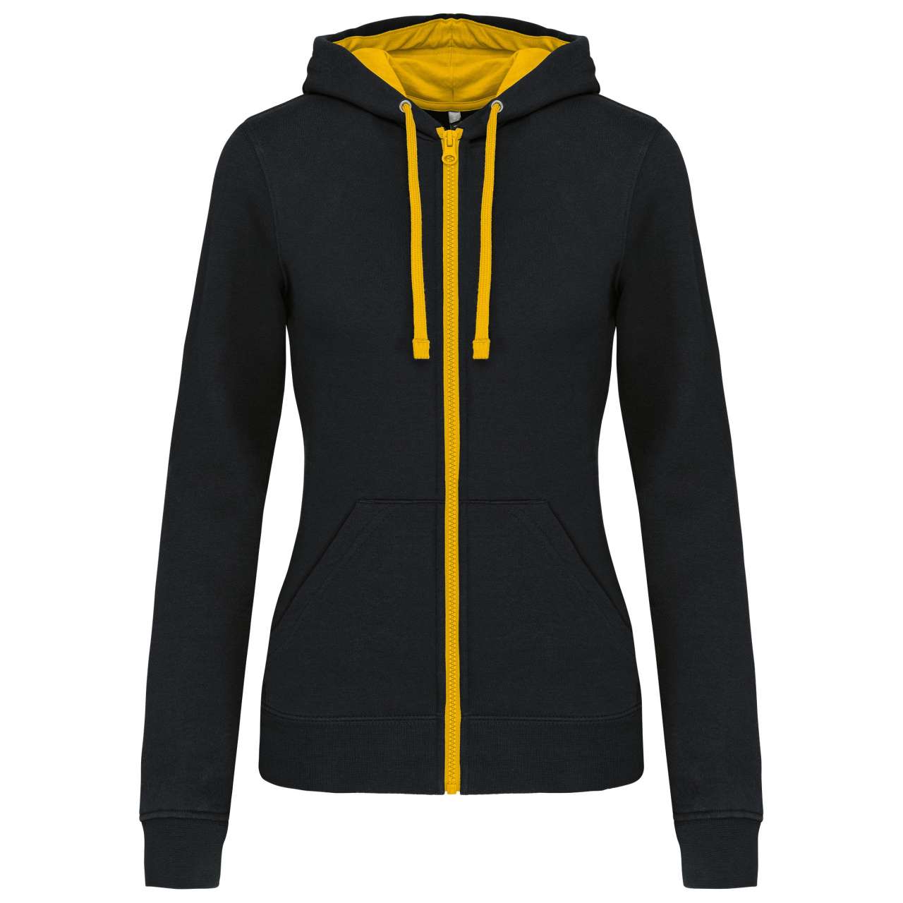 LADIES’ CONTRAST HOODED FULL ZIP SWEATSHIRT