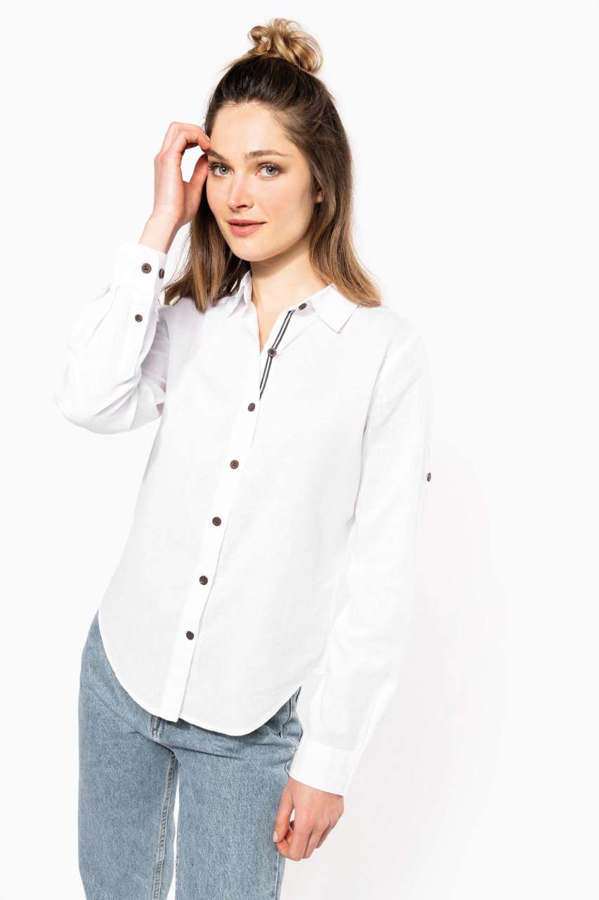 LADIES' LONG SLEEVE LINEN AND COTTON SHIRT - Image 2