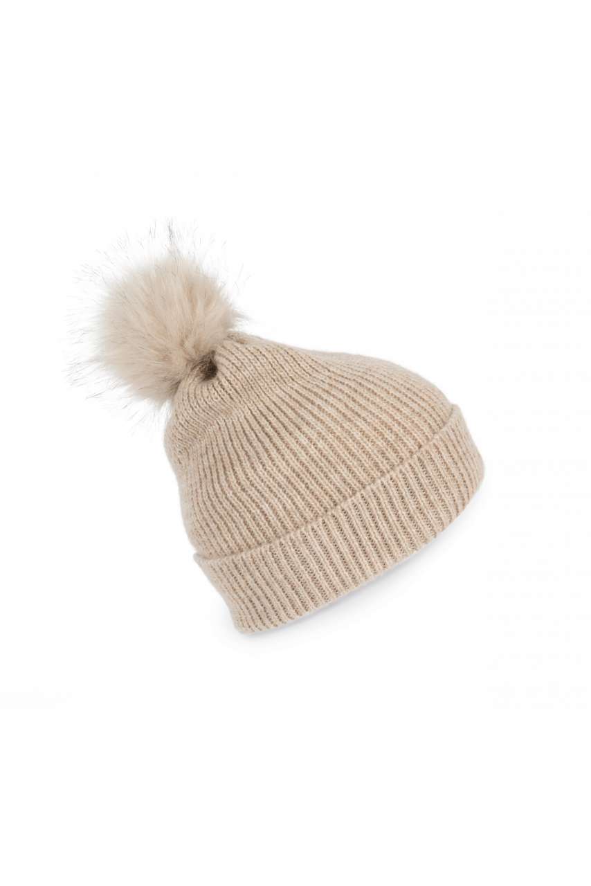 KNITTED BOBBLE BEANIE IN RECYCLED YARN - Image 3