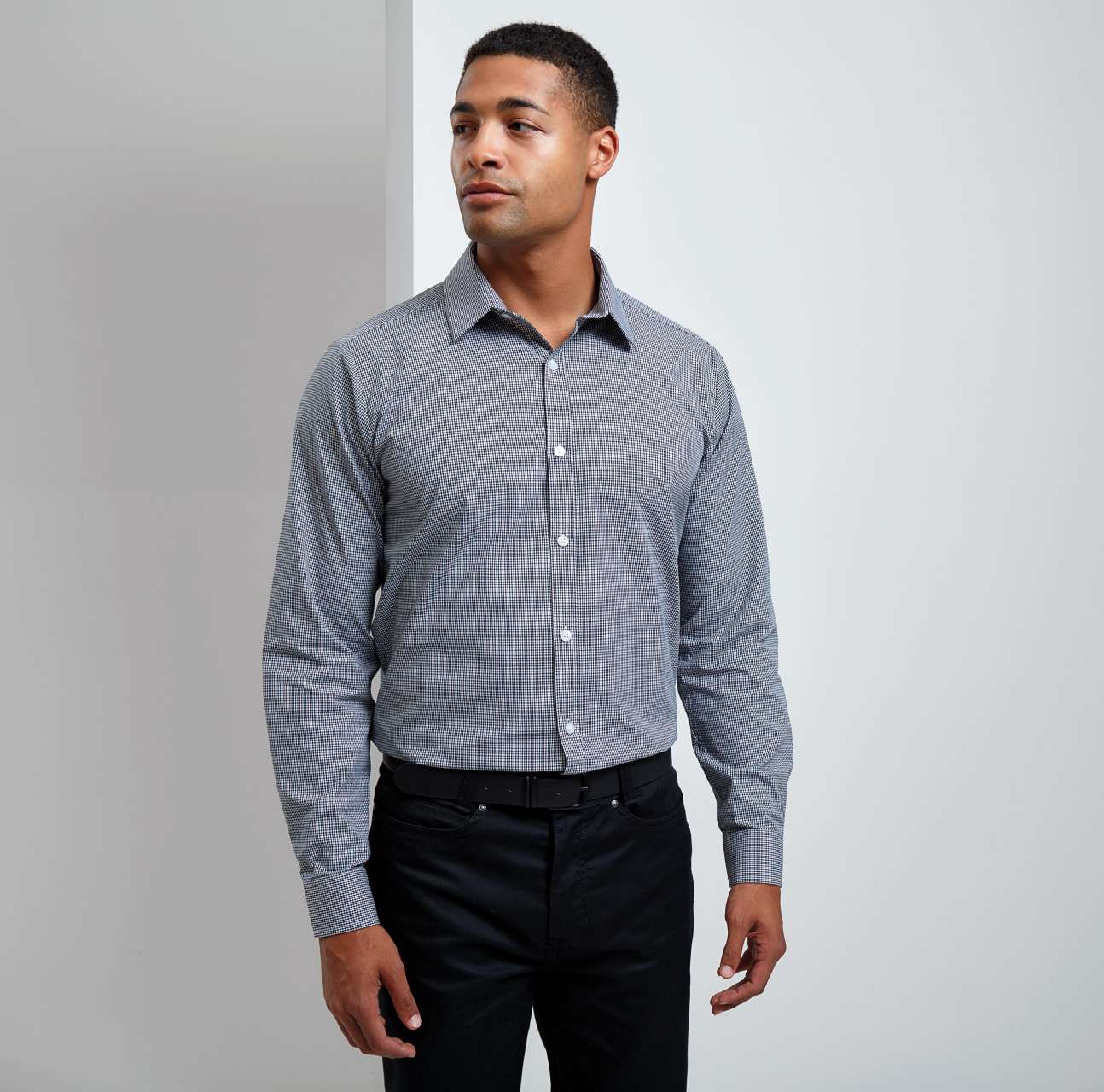 MEN'S LONG SLEEVE GINGHAM COTTON MICROCHECK SHIRT - Image 3