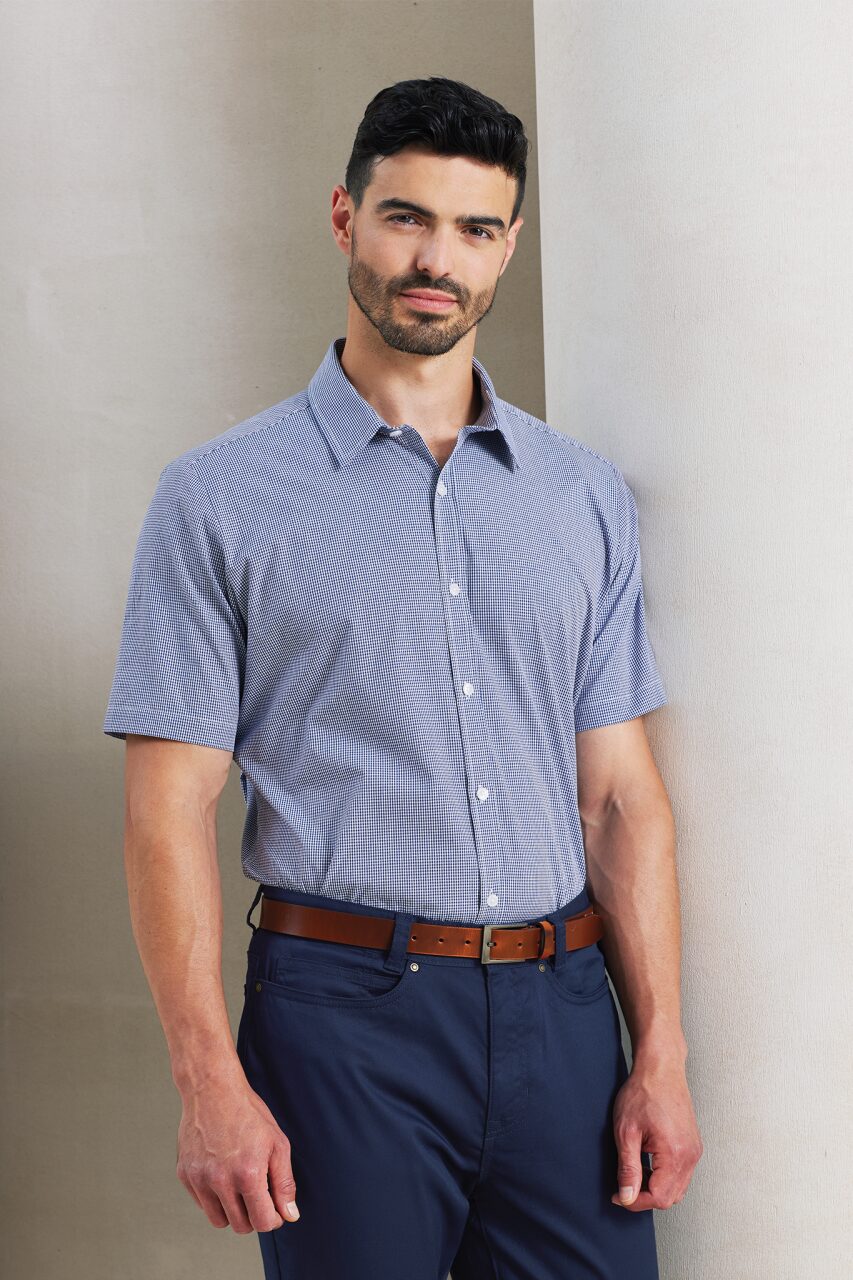 MEN'S SHORT SLEEVE GINGHAM COTTON MICROCHECK SHIRT