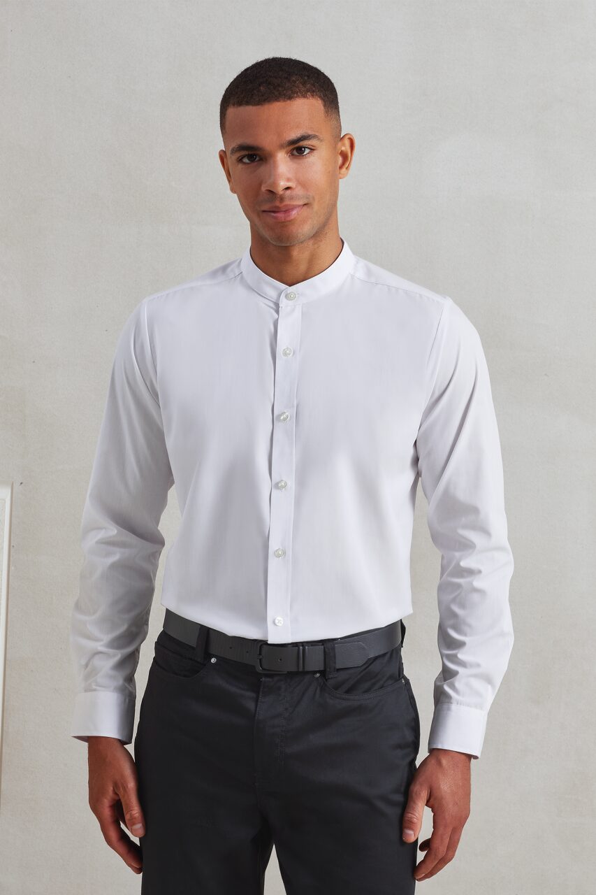 BANDED COLLAR 'GRANDAD' LONG SLEEVE SHIRT - Image 6