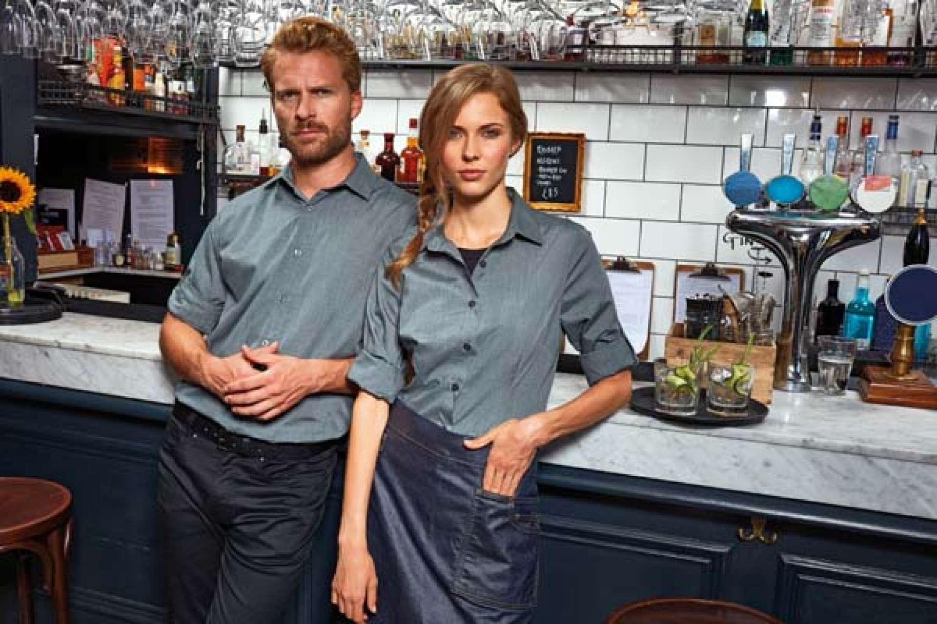 WOMEN'S CROSS-DYE ROLL SLEEVE POPLIN BAR SHIRT