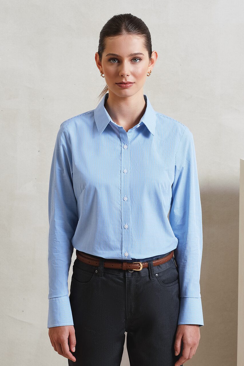 WOMEN'S LONG SLEEVE GINGHAM MICROCHECK SHIRT - Image 6