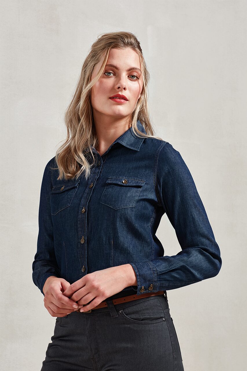 WOMEN'S JEANS STITCH DENIM SHIRT - Image 7